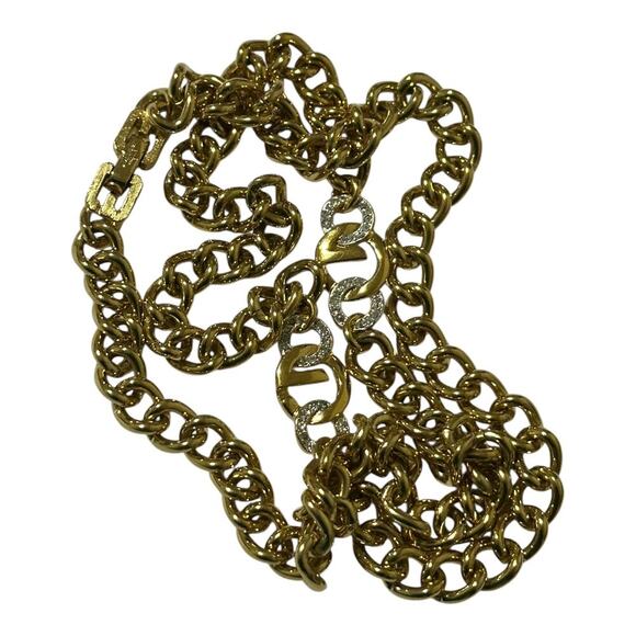 Vintage Givenchy -Gold Crystal Logo Link Chain Necklace 24” - Picture 4 of 15